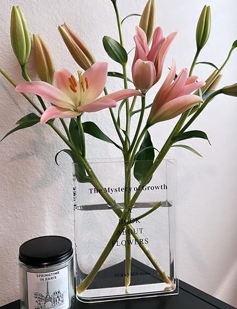 Puransen Clear Book Flowers Vase - Cute Bookshelf Decor; Unique Vase for Book Lovers, Artistic and Cultural Flavor Acrylic Vases for Home Office Decor (Not Including Flowers)