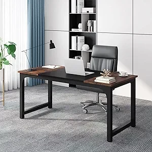 Tribesigns 63” Executive Desk, Large Office Computer Desk with Thicken Frame, Modern Simple Workstation Business Furniture for Home Office, Rustic Brown/Black